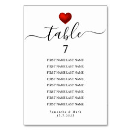 シンプルモダン赤いハートホワ結婚イト テーブルナンバー