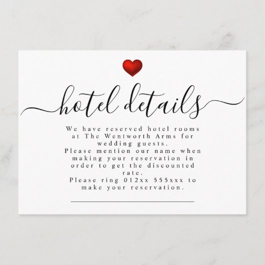 シンプルモダン赤いハート結婚文房具 エンクロージャーカード (正面)