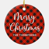 シンプルモダン赤い格子縞の聖降誕祭 セラミックオーナメント (裏面)