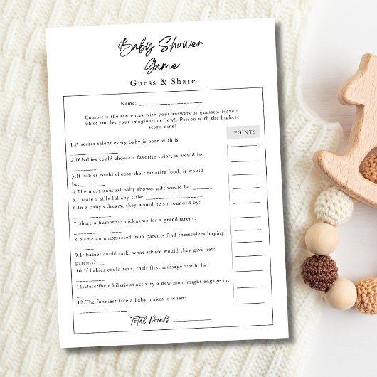 シンプルモダン赤ちゃんシャワー推測&共有ゲームカード 招待状