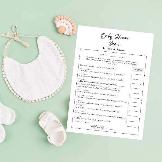 シンプルモダン赤ちゃんシャワー推測&共有ゲームカード 招待状