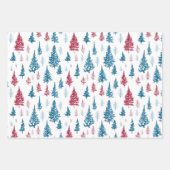 シンプルモダン赤と緑の木の冬の水色 ラッピングペーパーシート (正面)