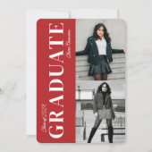 シンプルモダン赤フォトコラージュ卒業パーティー 招待状 (正面)