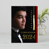 シンプルモダン赤卒業発表 箔シーズンカード (立ち正面)