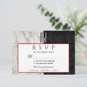 シンプルモダン赤黒大理石結婚の 出欠カード (スタンド正面)