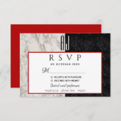 シンプルモダン赤黒大理石結婚の 出欠カード (正面/裏面)