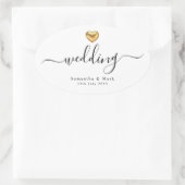 シンプルモダン金ゴールドハート結婚のオーバルステッカー 楕円形シール (バッグ)