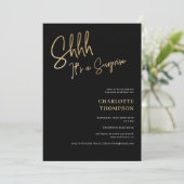 シンプルモダン金ゴールドブラック写真サプライズSweet 16 招待状 (スタンド正面)