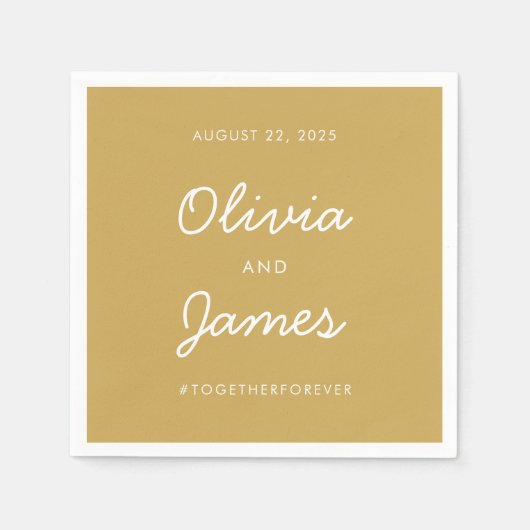 シンプルモダン金ゴールドホワイトスク結婚リプトのハッシュタグ スタンダードカクテルナプキン (正面)