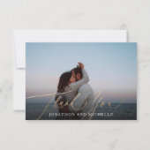 シンプルモダン金ゴールド書結婚の写真 サンキューカード (正面)