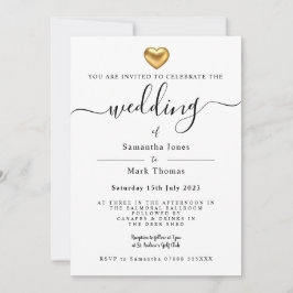 シンプルモダン金ゴールド結婚ハート 招待状