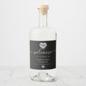 シンプルモダン銀ハート結婚ワインラベル リキュールボトルラベル (正面)