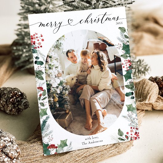 シンプルモダン長円形フォトクリスマスカード シーズンカード