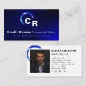 シンプルモダン青ロゴプロフェッショナル写真 名刺 (正面/裏面)