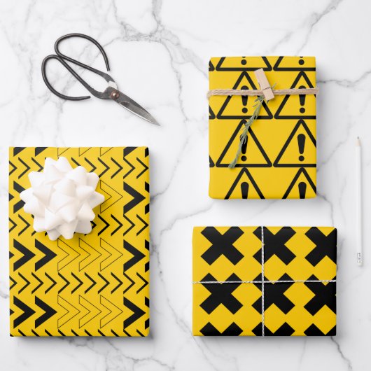 シンプルモダン黄と黒の注意シンボルや象徴 ラッピングペーパーシート (正面)