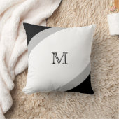 シンプルモダン黒とグレーのモノグストライプのラム クッション (ブランケット)