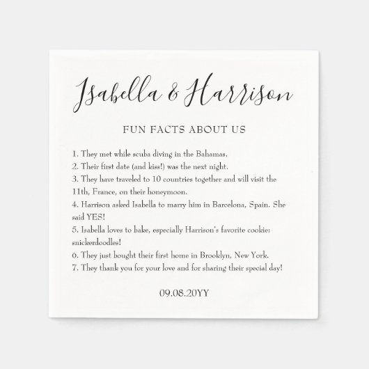 シンプルモダン黒と白のおもしろい事実結婚 スタンダードカクテルナプキン (正面)