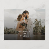 シンプルモダン黒と白のオーバーレイ結婚写真 インビテーションポストカード (裏面)