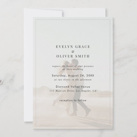 シンプルモダン黒と白のオーバーレイ結婚写真 招待状 (正面)