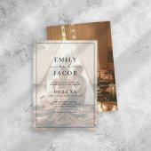 シンプルモダン黒と白のオーバーレイ結婚写真 招待状