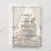 シンプルモダン黒と白のオーバーレイ結婚写真 招待状 (正面)