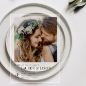 シンプルモダン黒と白の写真結婚の アクリル招待状