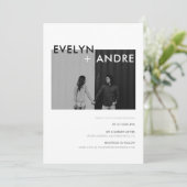 シンプルモダン黒と白の写真結婚の 招待状 (スタンド正面)