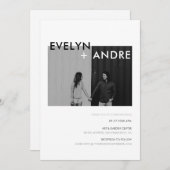 シンプルモダン黒と白の写真結婚の 招待状 (正面/裏面)