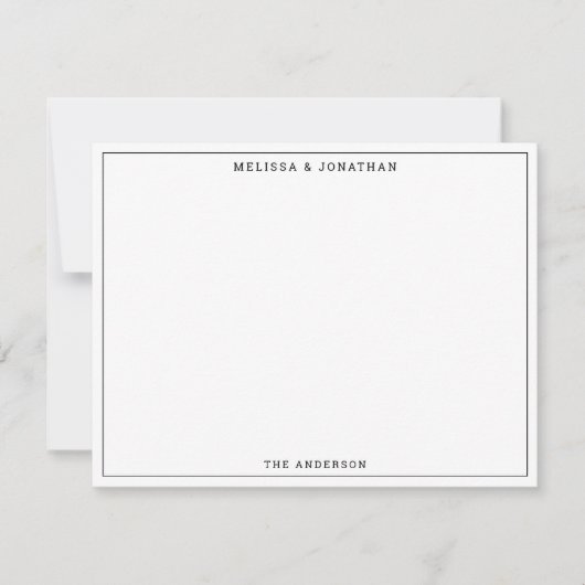 シンプルモダン黒と白の薄い縁どクラシック ノートカード (正面)