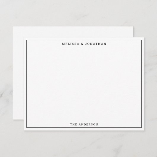 シンプルモダン黒と白の薄い縁どクラシック ノートカード (正面/裏面)