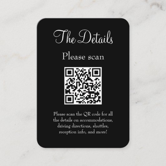 シンプルモダン黒の結婚詳細QRコード エンクロージャーカード (正面)