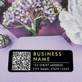 シンプルモダン黒イエローくもの巣連絡 QRコード ラベル