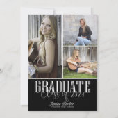 シンプルモダン黒写真卒業パーティー 招待状 (裏面)