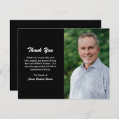 シンプルモダン黒写真葬儀 サンキューカード (正面/裏面)