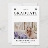 シンプルモダン黒卒業写真の発表 案内状 (正面)