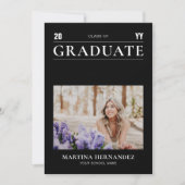 シンプルモダン黒卒業写真の発表 案内状 (正面)