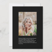 シンプルモダン黒卒業写真の発表 案内状 (裏面)