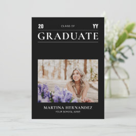 シンプルモダン黒卒業写真の発表 案内状