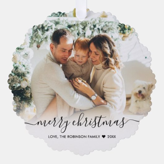 シンプルモダン黒台本2写真クリスマス オーナメントカード (正面)