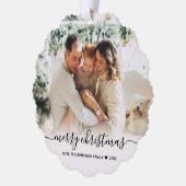 シンプルモダン黒台本2写真クリスマス オーナメントカード (左)