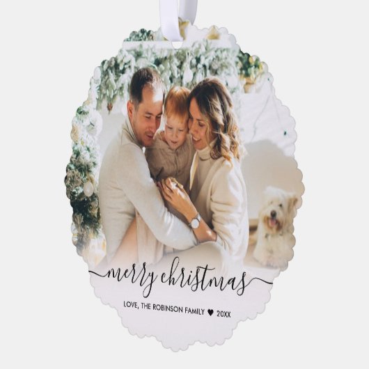 シンプルモダン黒台本2写真クリスマス オーナメントカード (左)