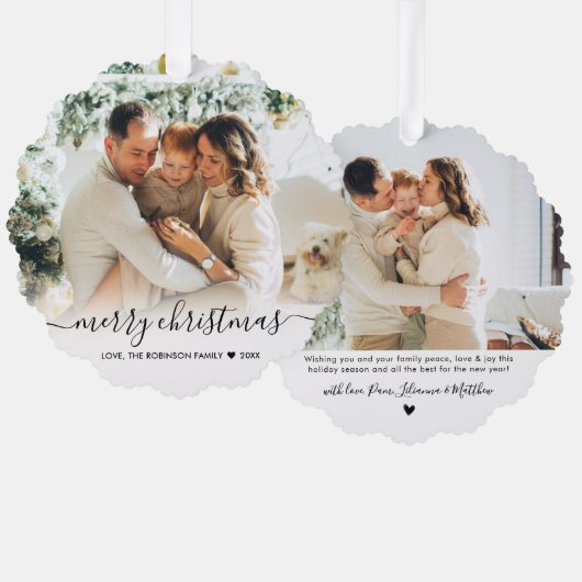 シンプルモダン黒台本2写真クリスマス オーナメントカード (正面/裏面)