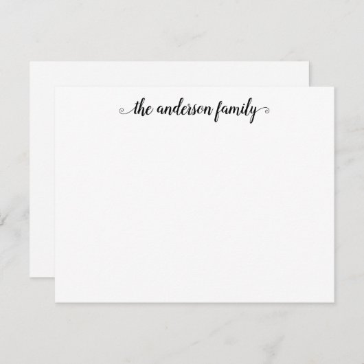 シンプルモダン黒灰色の書道台本ファミリー ノートカード (正面/裏面)