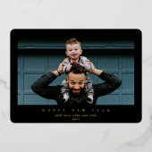 シンプルモダン黒独身の写真新年 箔シーズンカード (正面)