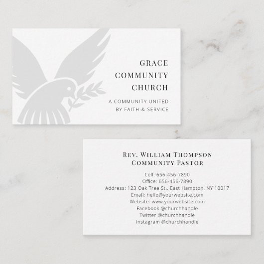 シンプルモダン黒白ドーヴ教会 名刺 (正面/裏面)