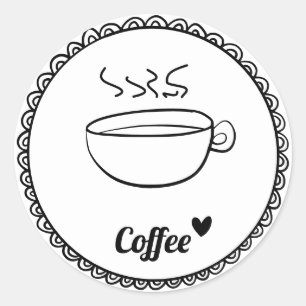 シンプルモダン黒白ホットコーヒーカップ ラウンドシール