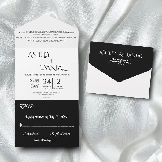 シンプルモダン黒白結婚書 オールインワン招待状