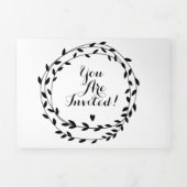 シンプルモダン黒結婚白の3倍Inv 三つ折り招待状 (カバー)