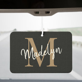 シンプルモダン黒金ゴールドモノグラムシックなスクリプト名 カーエアーフレッシュナー