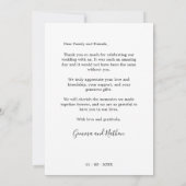 シンプルモダン黒1写真結婚のサンキューカード サンキューカード (裏面)